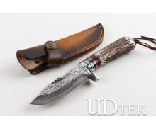 High grade VG10 Damascus antler Gladiator fixed knife UD405135